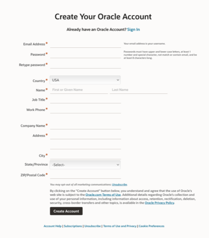 OracleCloud Create Account