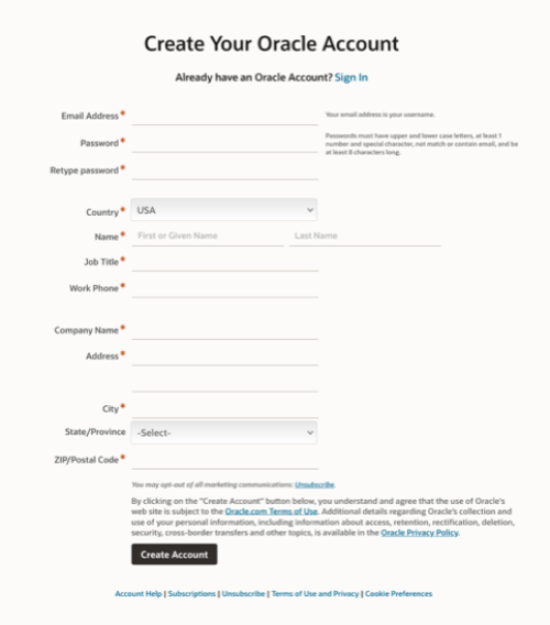 OracleCloud Create Account