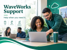 Support photo with lady and man viewing a laptop